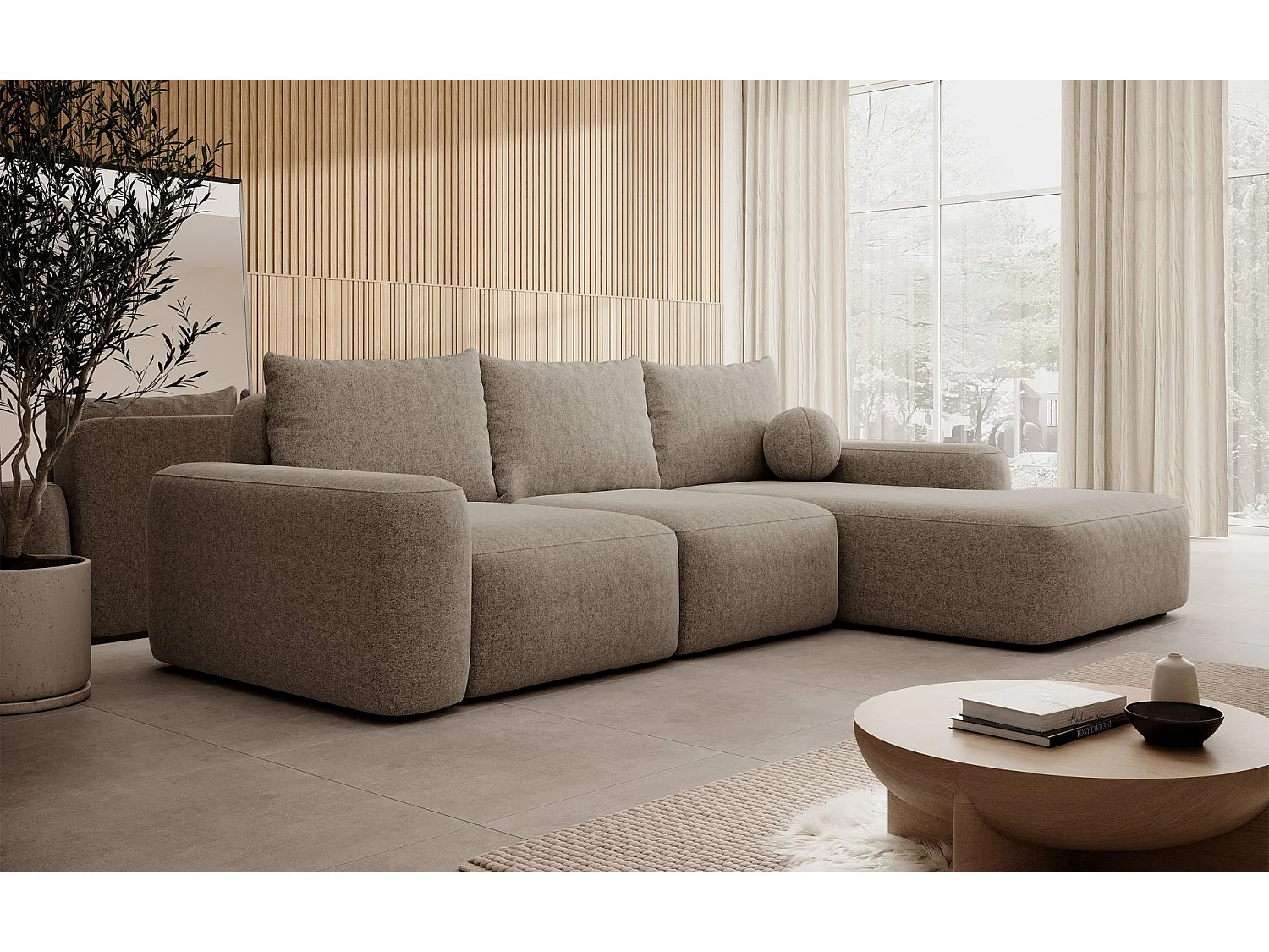 Carnos Ecksofa - mit Chenillebezug und Ballkissen - hellbraun - rechts - CARNOS