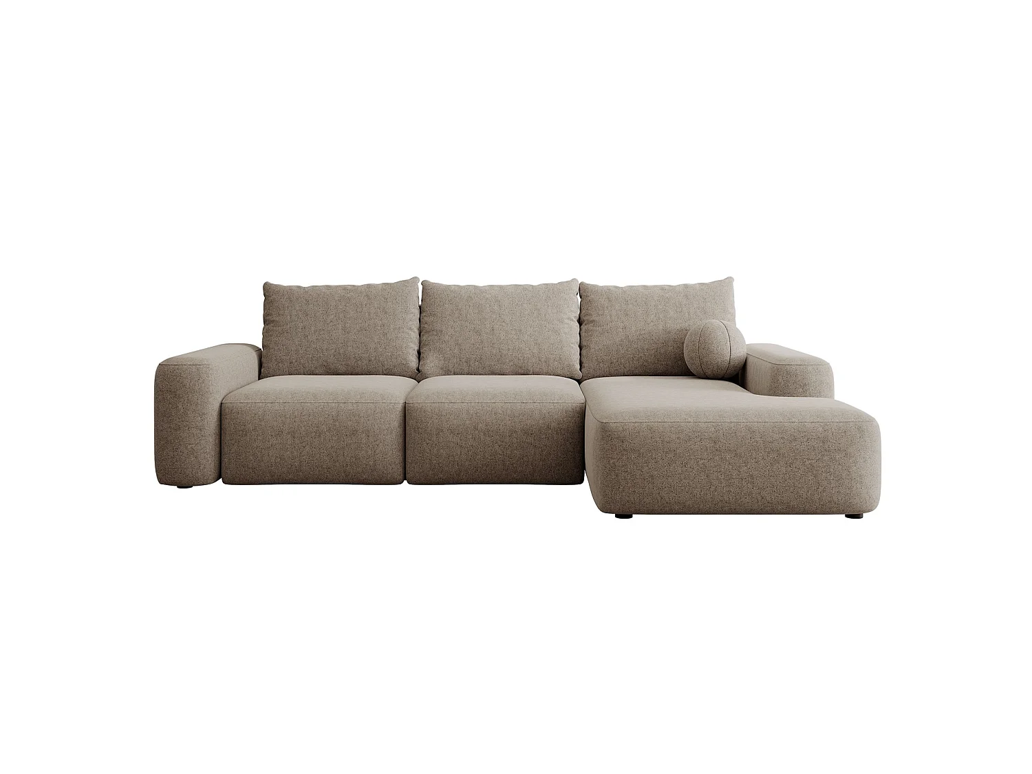 Hoekbank met slaapbank - lichtbruin chenille - rechterkant - CARNOS