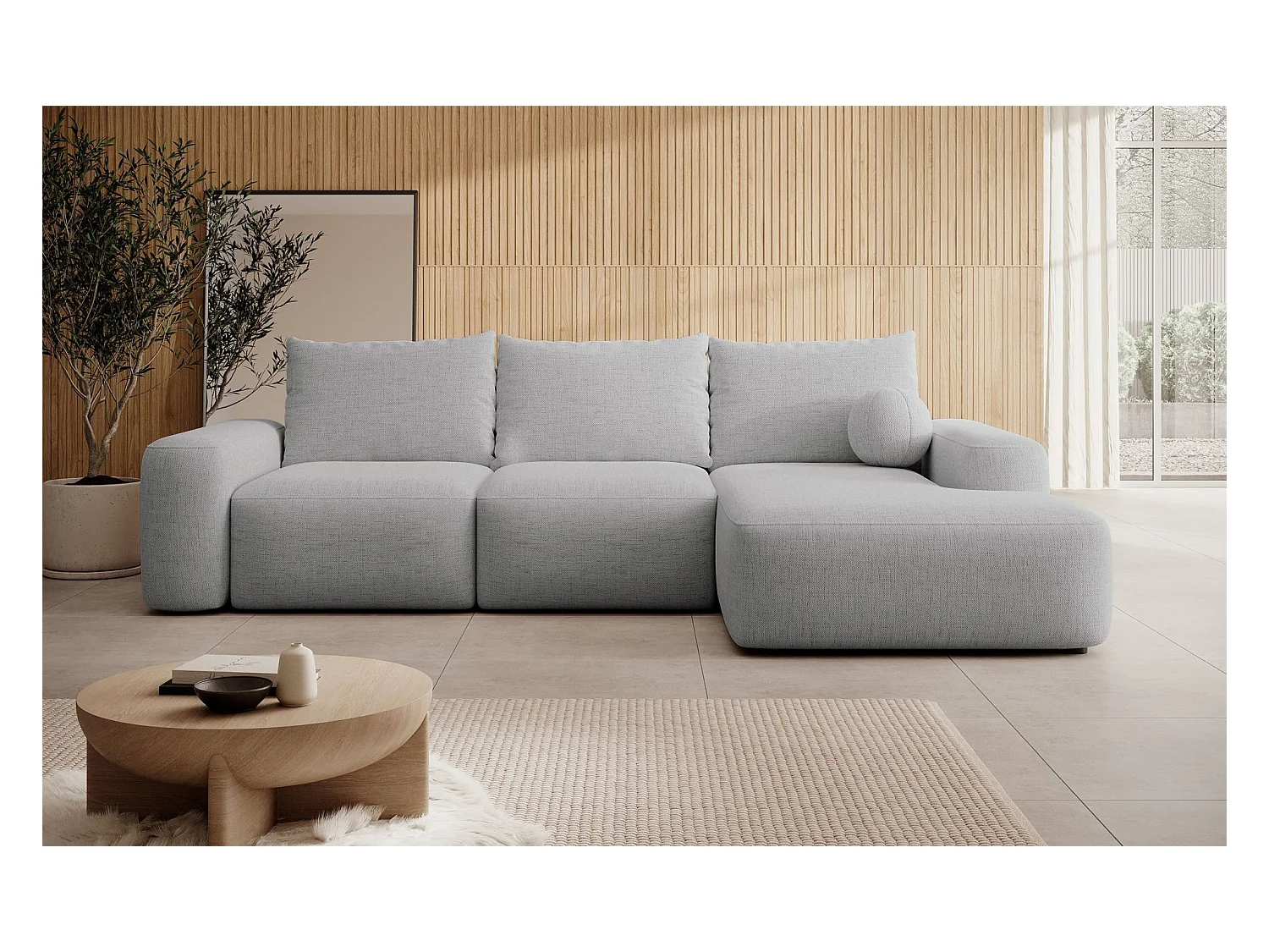 Canapé d'angle convertible - gris chenille - côté droit - CARNOS