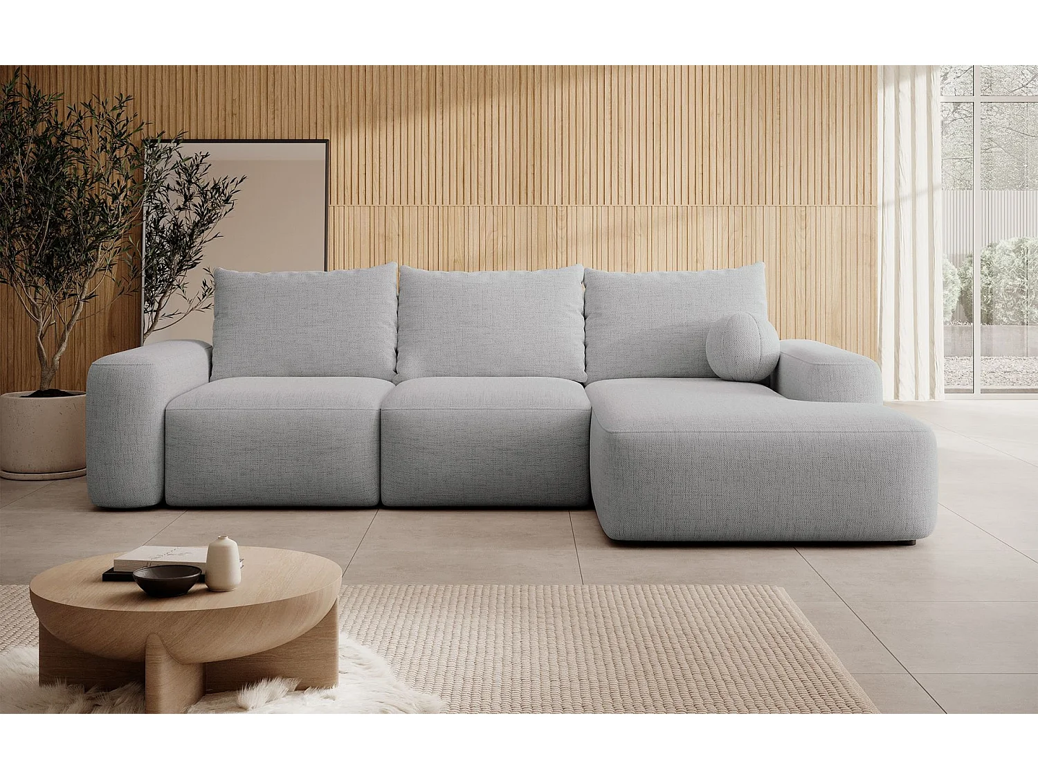 Canapé d'angle convertible - gris chenille - côté droit - CARNOS