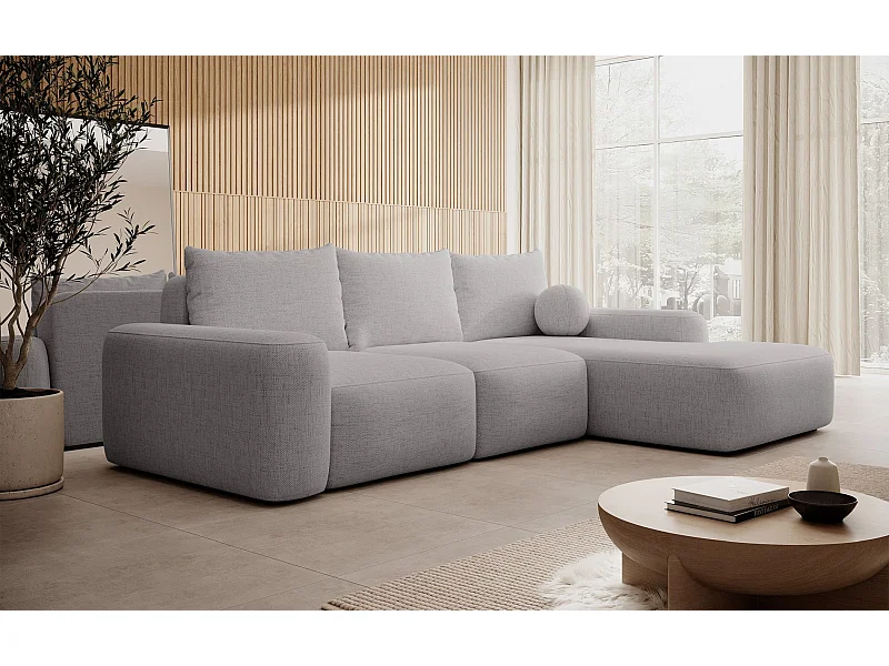 Canapé d'angle convertible - gris chenille - côté droit - CARNOS