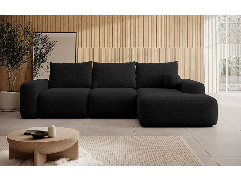 Canapé d'angle convertible - noir chenille - côté droit - CARNOS