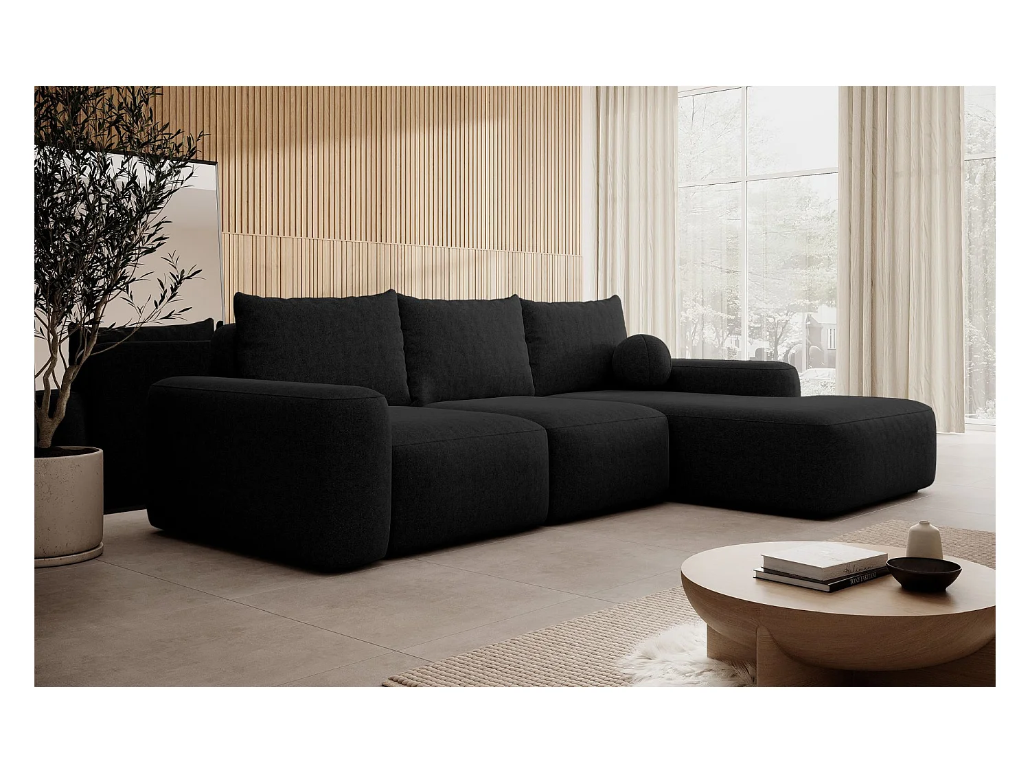 Canapé d'angle convertible - noir chenille - côté droit - CARNOS