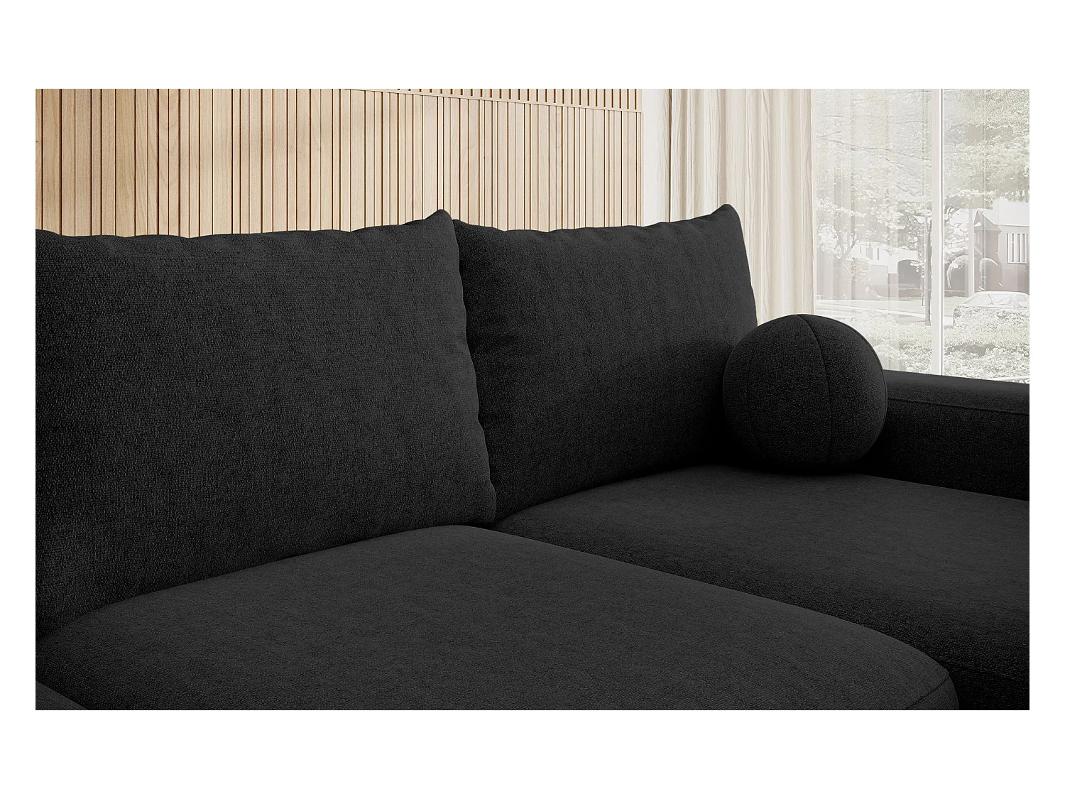 Canapé d'angle convertible - noir chenille - côté droit - CARNOS