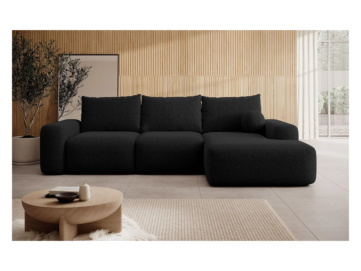 Canapé d'angle convertible - noir chenille - côté droit - CARNOS