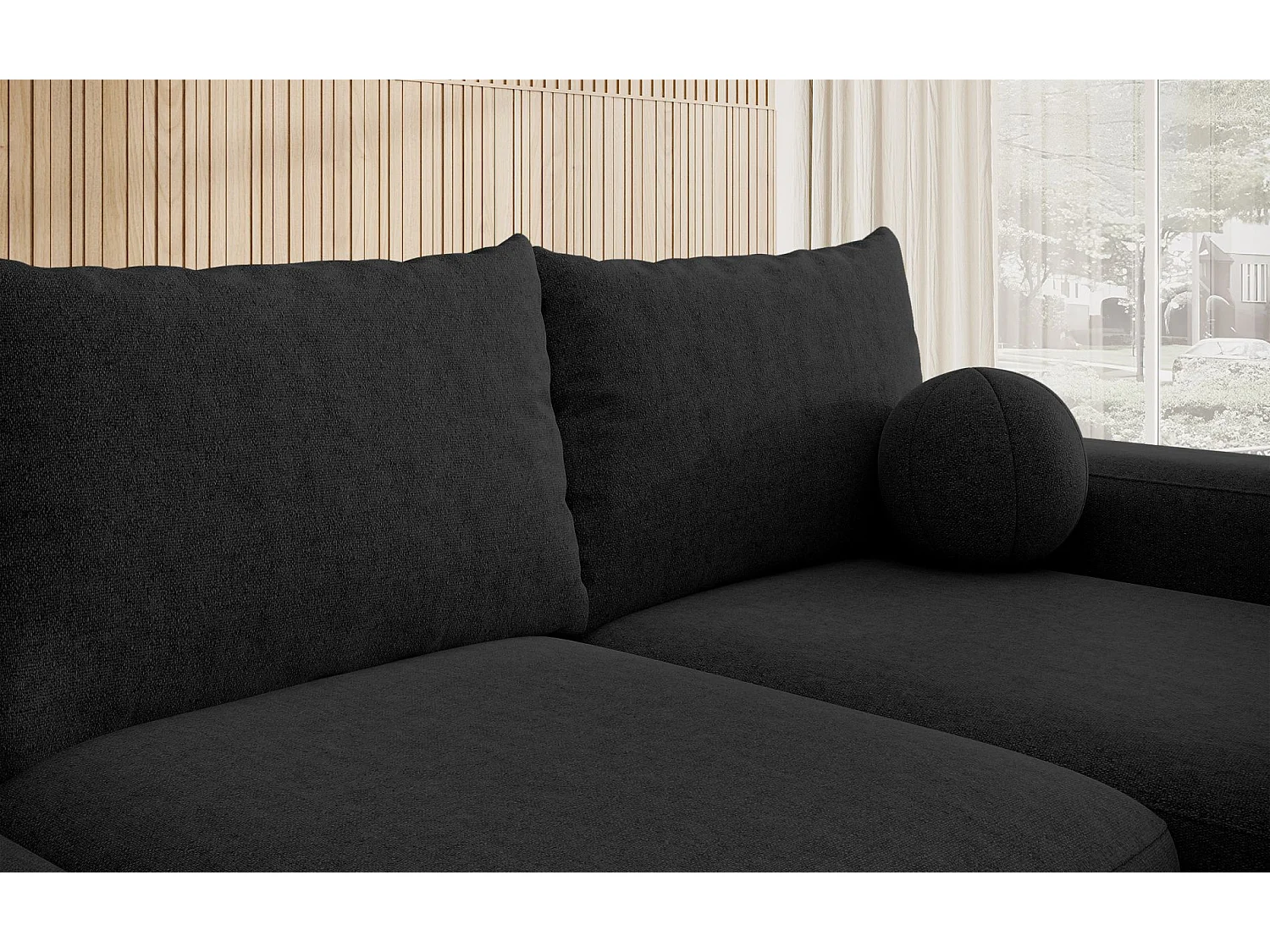 Carnos Ecksofa - mit Chenillebezug und Ballkissen - schwarz - rechts - CARNOS