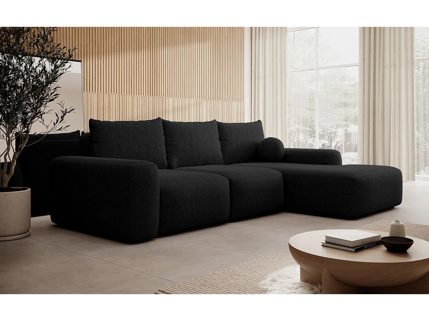 Canapé d'angle convertible - noir chenille - côté droit - CARNOS