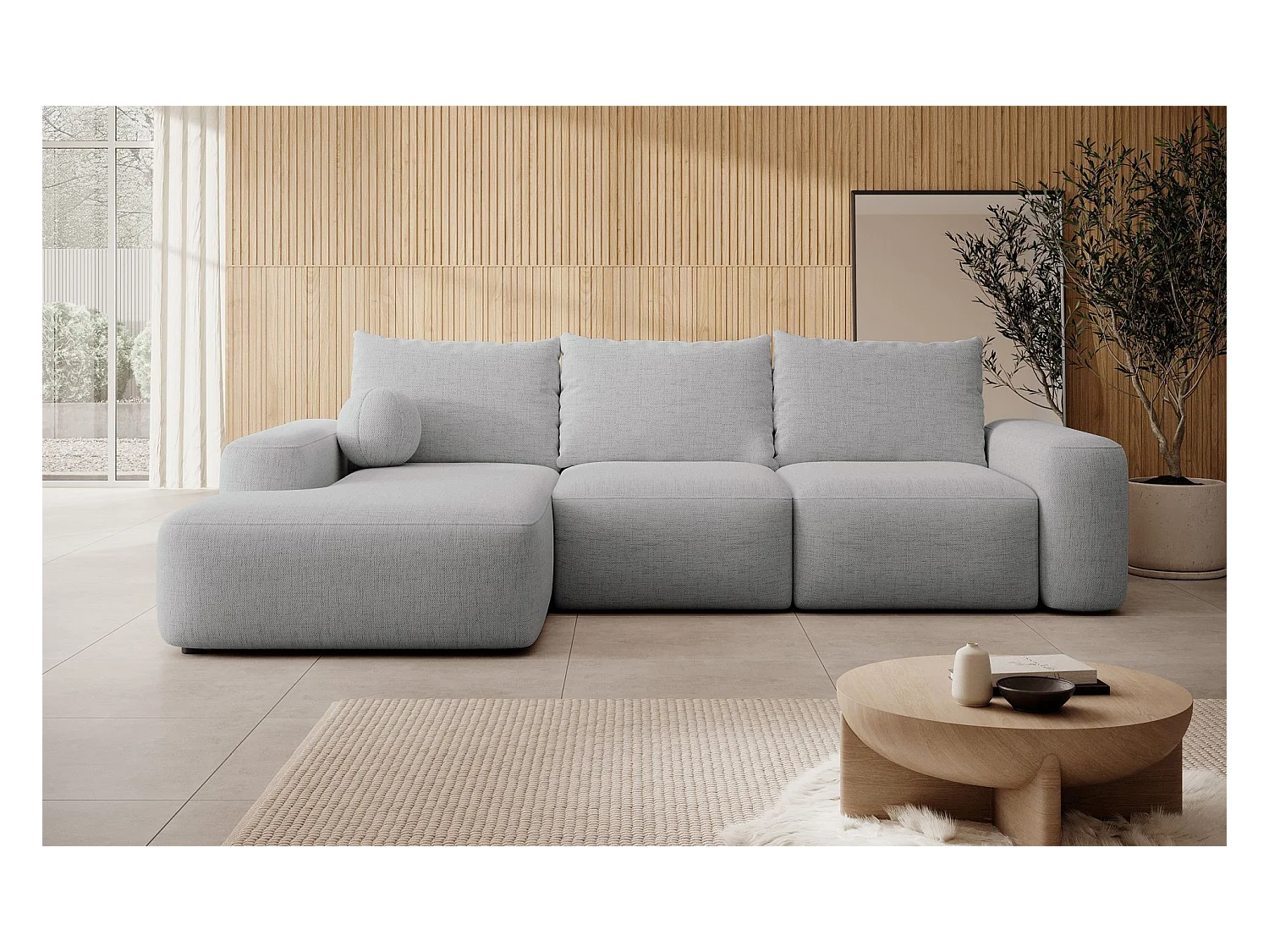 Canapé d'angle convertible - gris chenille - côté gauche - CARNOS