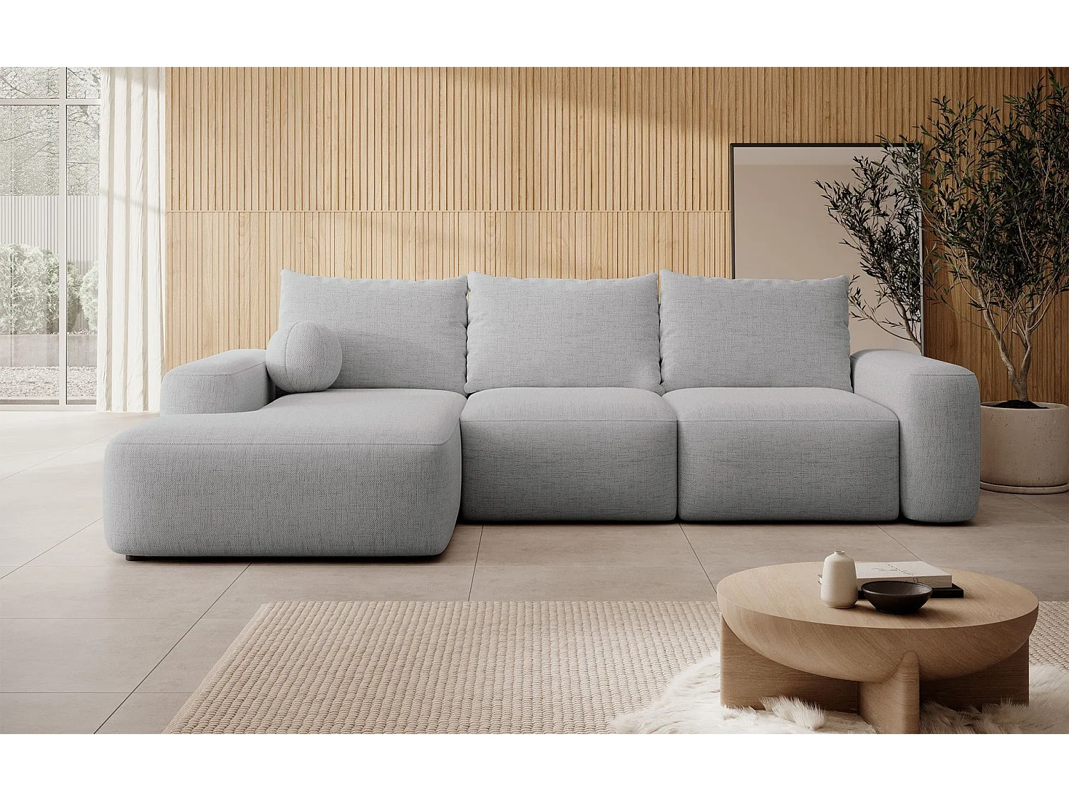 Canapé d'angle convertible - gris chenille - côté gauche - CARNOS