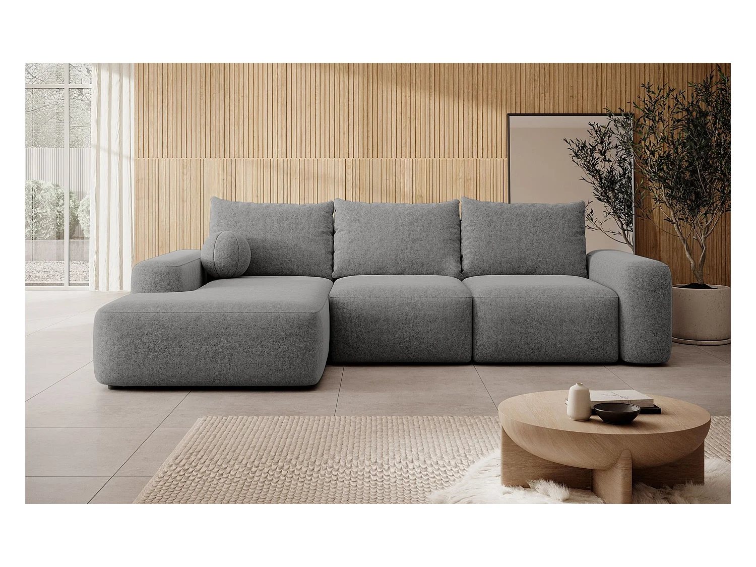 Canapé d'angle convertible - gris foncé chenille - côté gauche - CARNOS