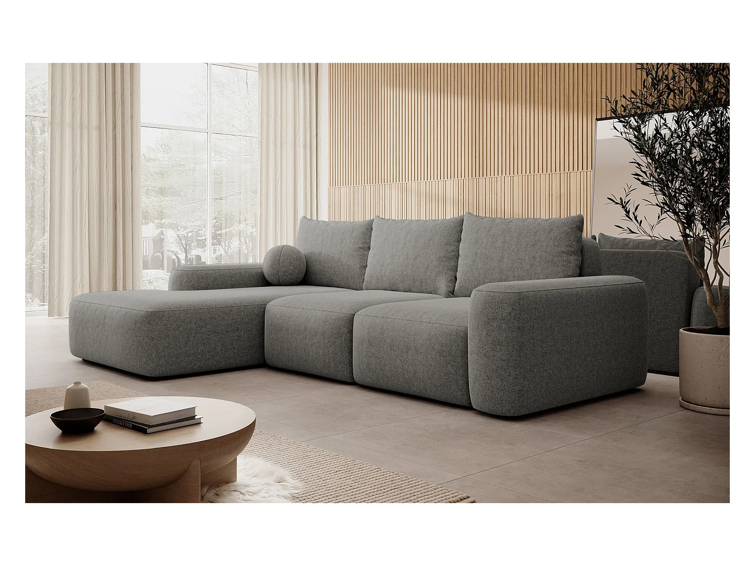 Canapé d'angle convertible - gris foncé chenille - côté gauche - CARNOS