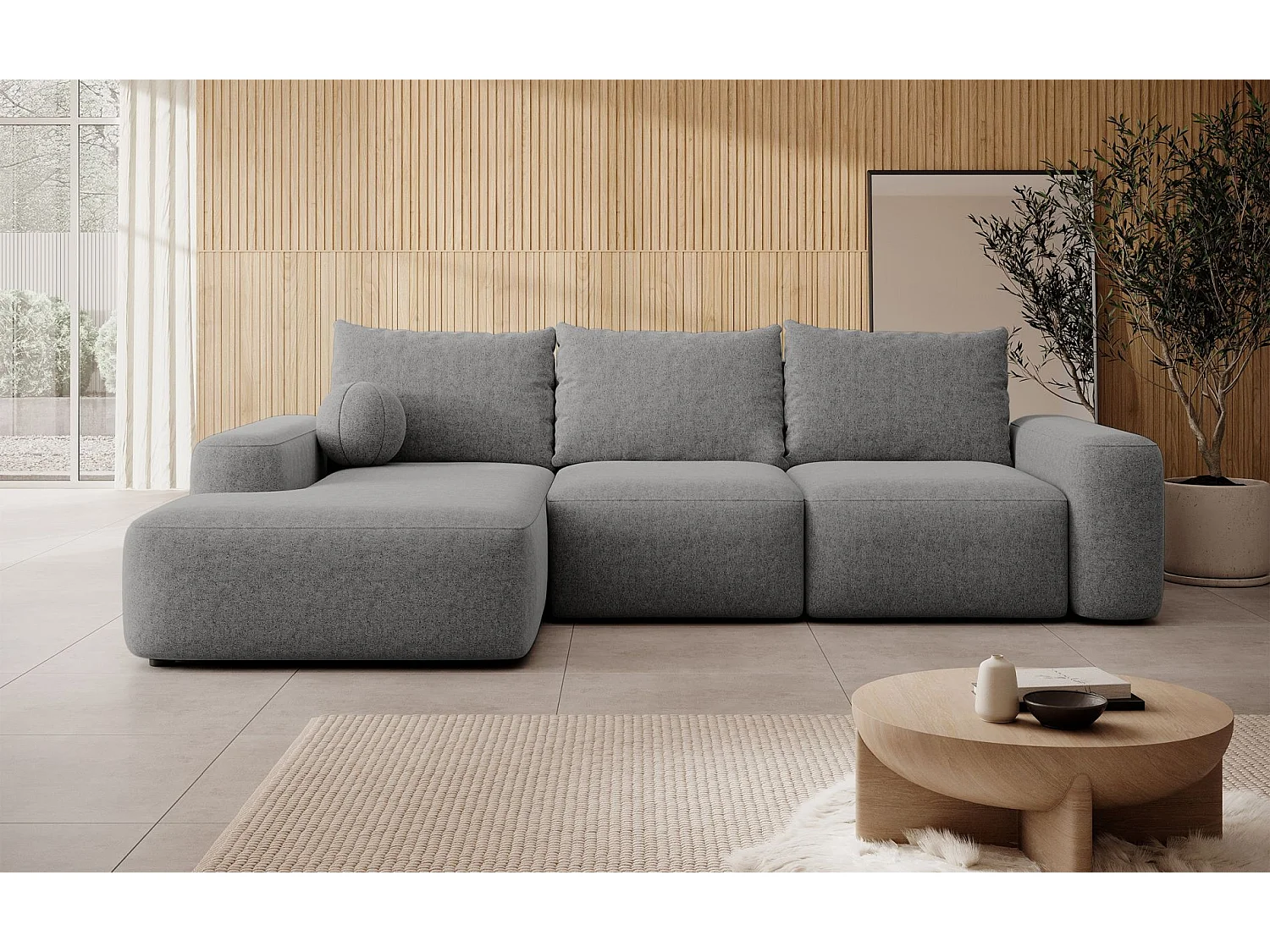Canapé d'angle convertible - gris foncé chenille - côté gauche - CARNOS