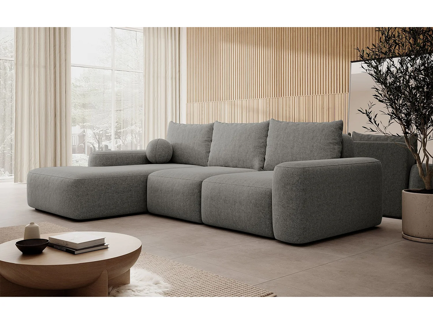 Canapé d'angle convertible - gris foncé chenille - côté gauche - CARNOS