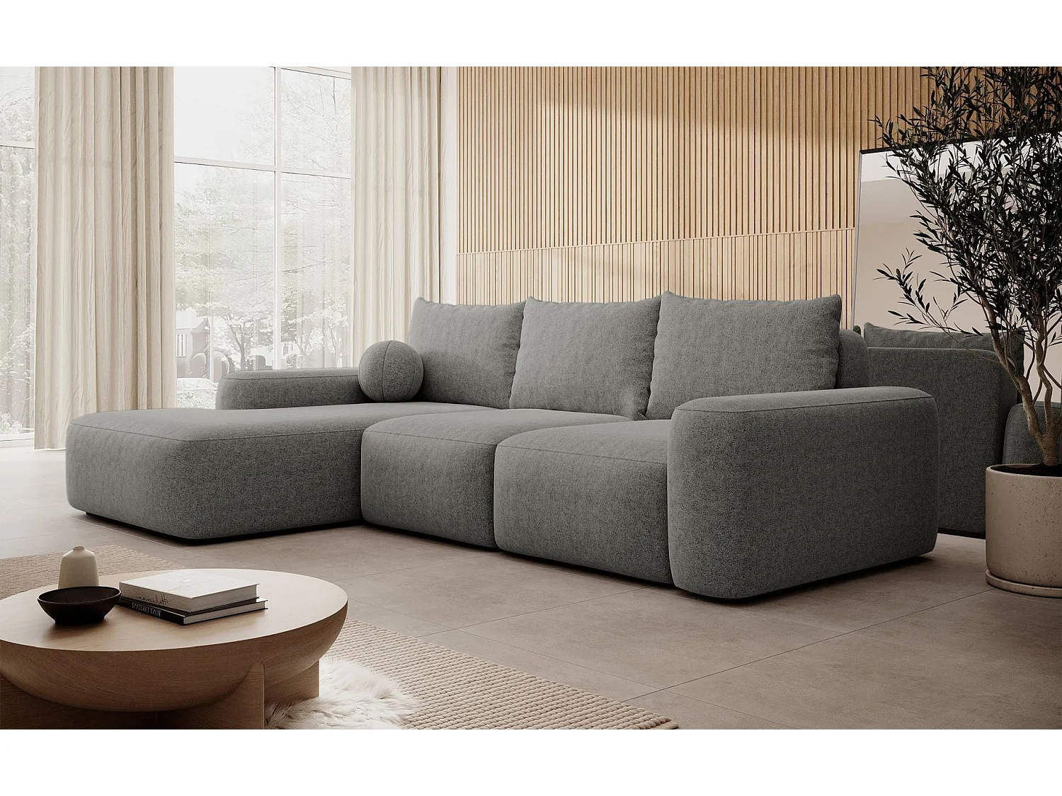 Carnos Ecksofa - mit Chenillebezug und Ballkissen - dunkelgrau - links - CARNOS