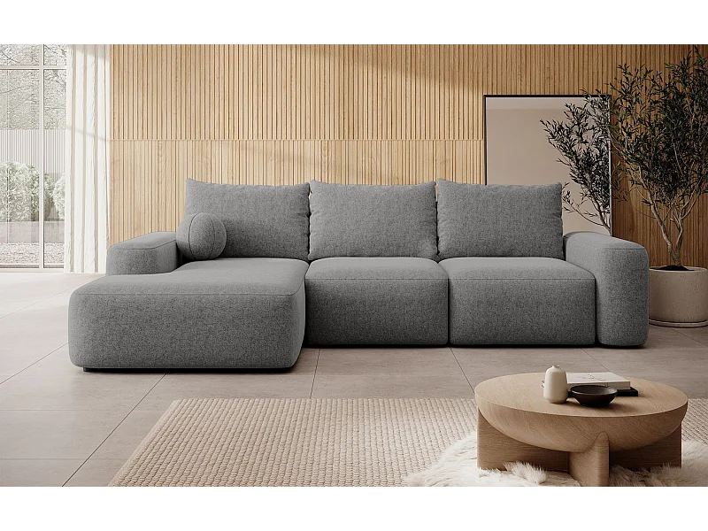 Carnos Ecksofa - mit Chenillebezug und Ballkissen - dunkelgrau - links - CARNOS