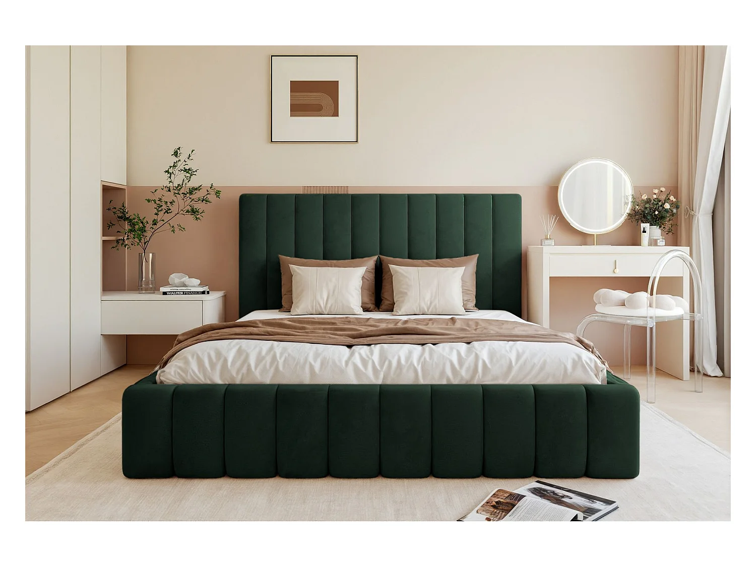Opbergbed - 180x200 cm - in donkergroene fluwelen stof - FIARRO