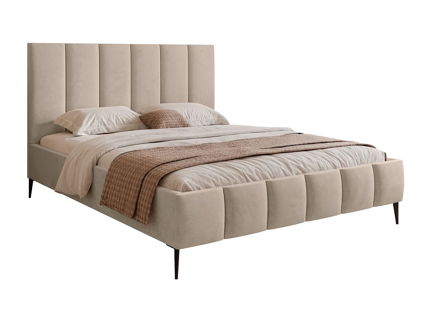 Lit coffre avec pieds - 180x200 cm - en tissu velours beige - SARAFINO