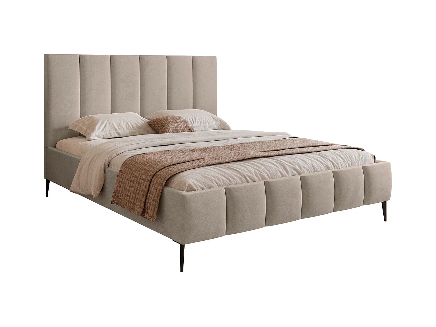 Lit coffre avec pieds - 160x200 cm - en tissu velours gris beige - SARAFINO