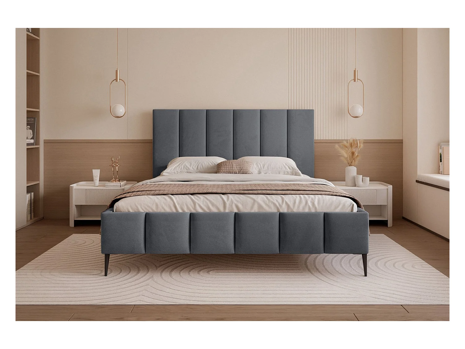 Opbergbed met poten - 160x200 cm - in donkergrijze fluwelen stof - SARAFINO