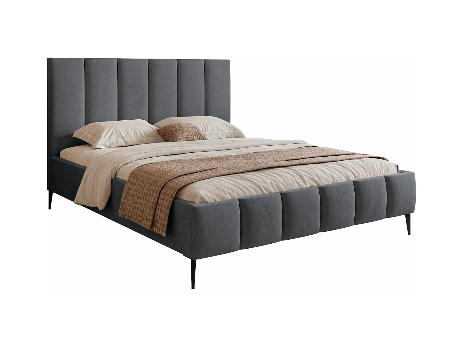 Opbergbed met poten - 160x200 cm - in donkergrijze fluwelen stof - SARAFINO