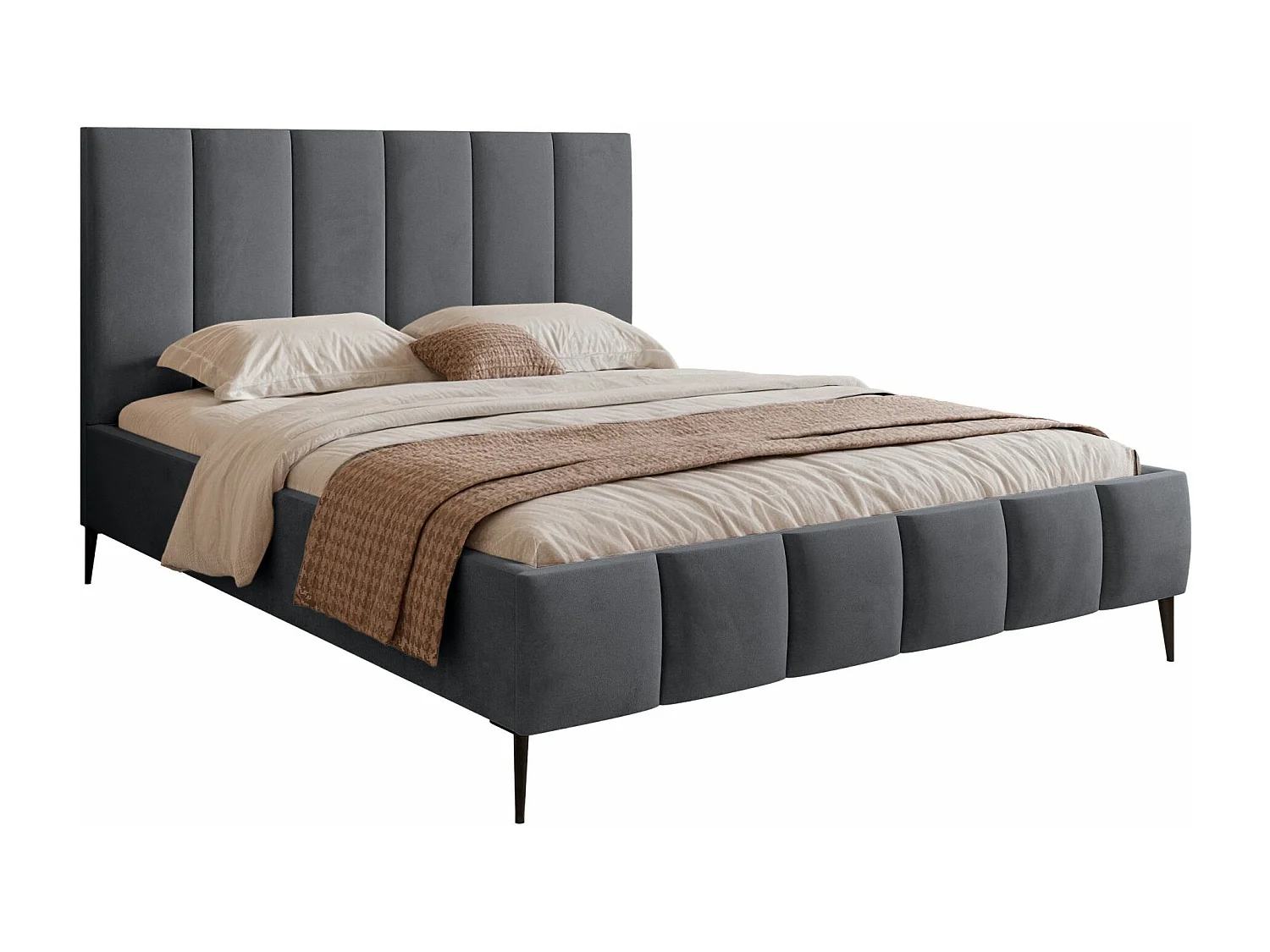 Lit coffre avec pieds - 160x200 cm - en tissu velours gris foncé - SARAFINO