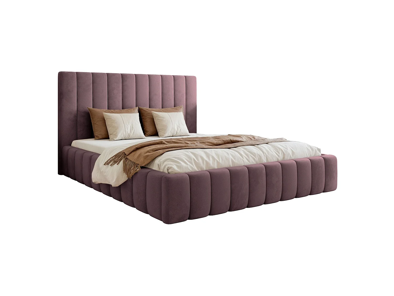 Lit coffre - 160x200 cm - en tissu velours violet - FIARRO