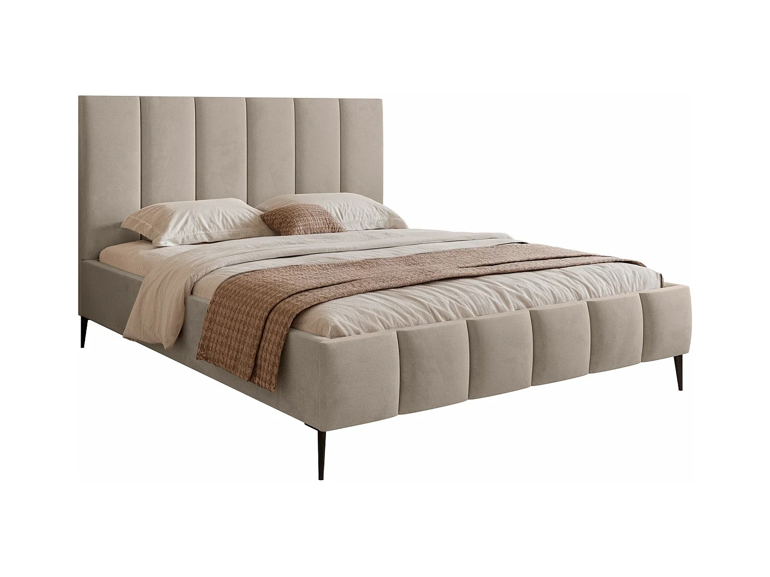 Lit coffre avec pieds - 140x200 cm - en tissu velours gris beige - SARAFINO