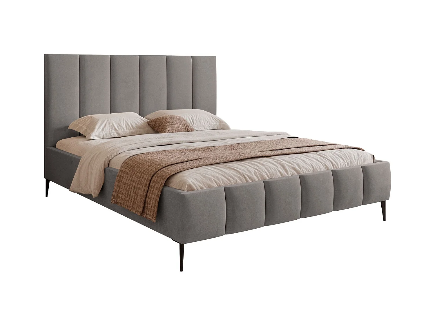 Opbergbed met poten - 160x200 cm - in lichtgrijze fluwelen stof - SARAFINO