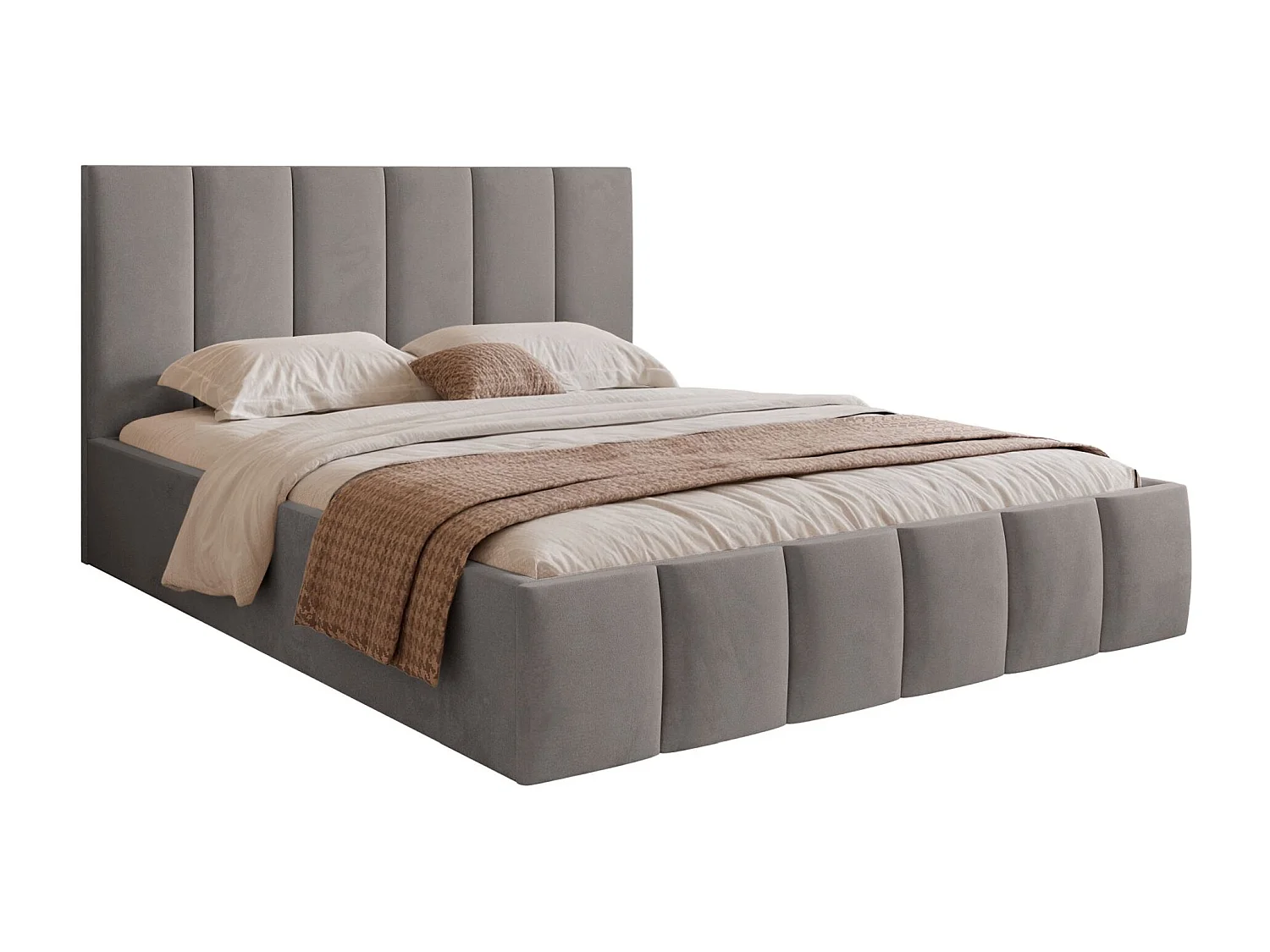 Lit coffre - 140x200 cm - en tissu velours gris clair - SARAFINO