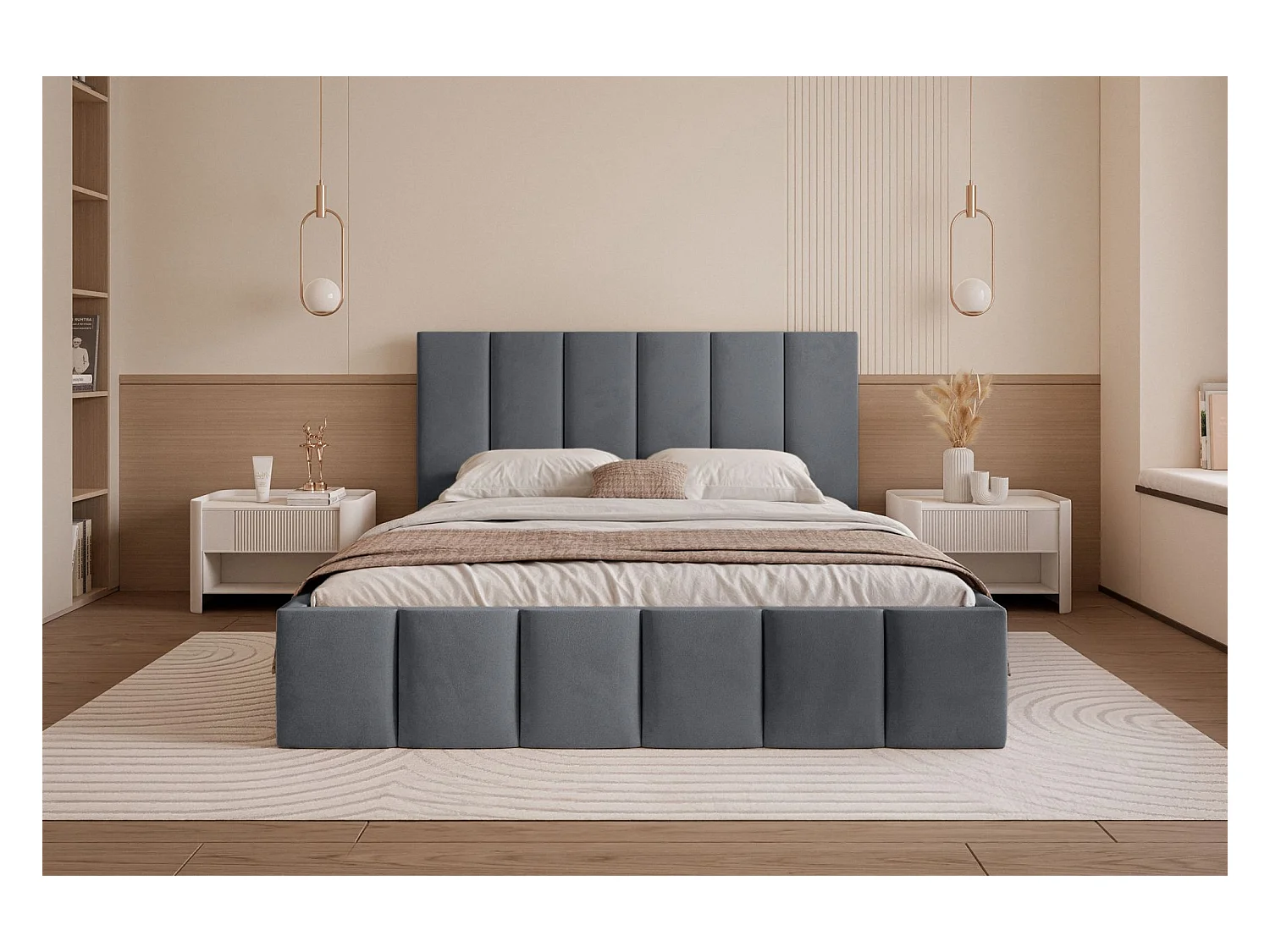 Lit coffre - 180x200 cm - en tissu velours gris foncé - SARAFINO