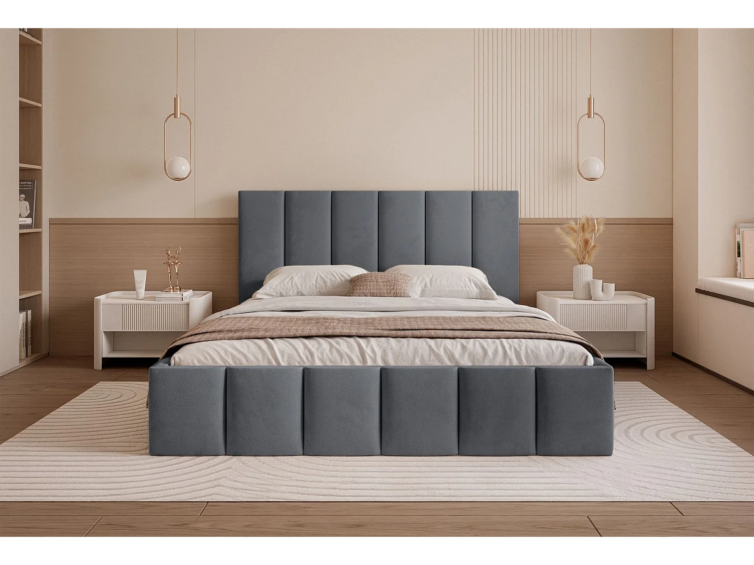 Lit coffre - 180x200 cm - en tissu velours gris foncé - SARAFINO