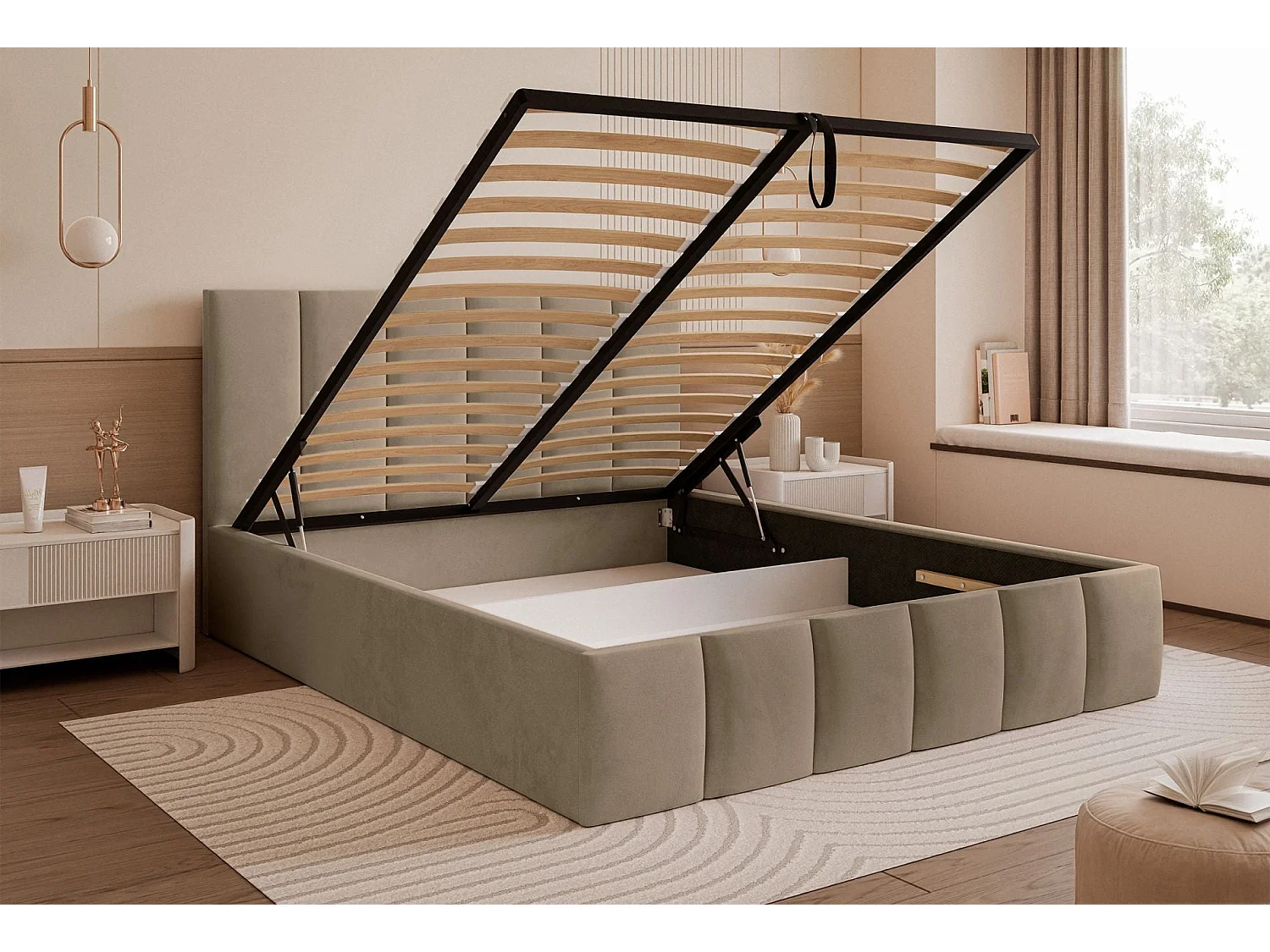 Polsterbett 140x200 - Bettkasten - dunkelbeige - SARAFINO