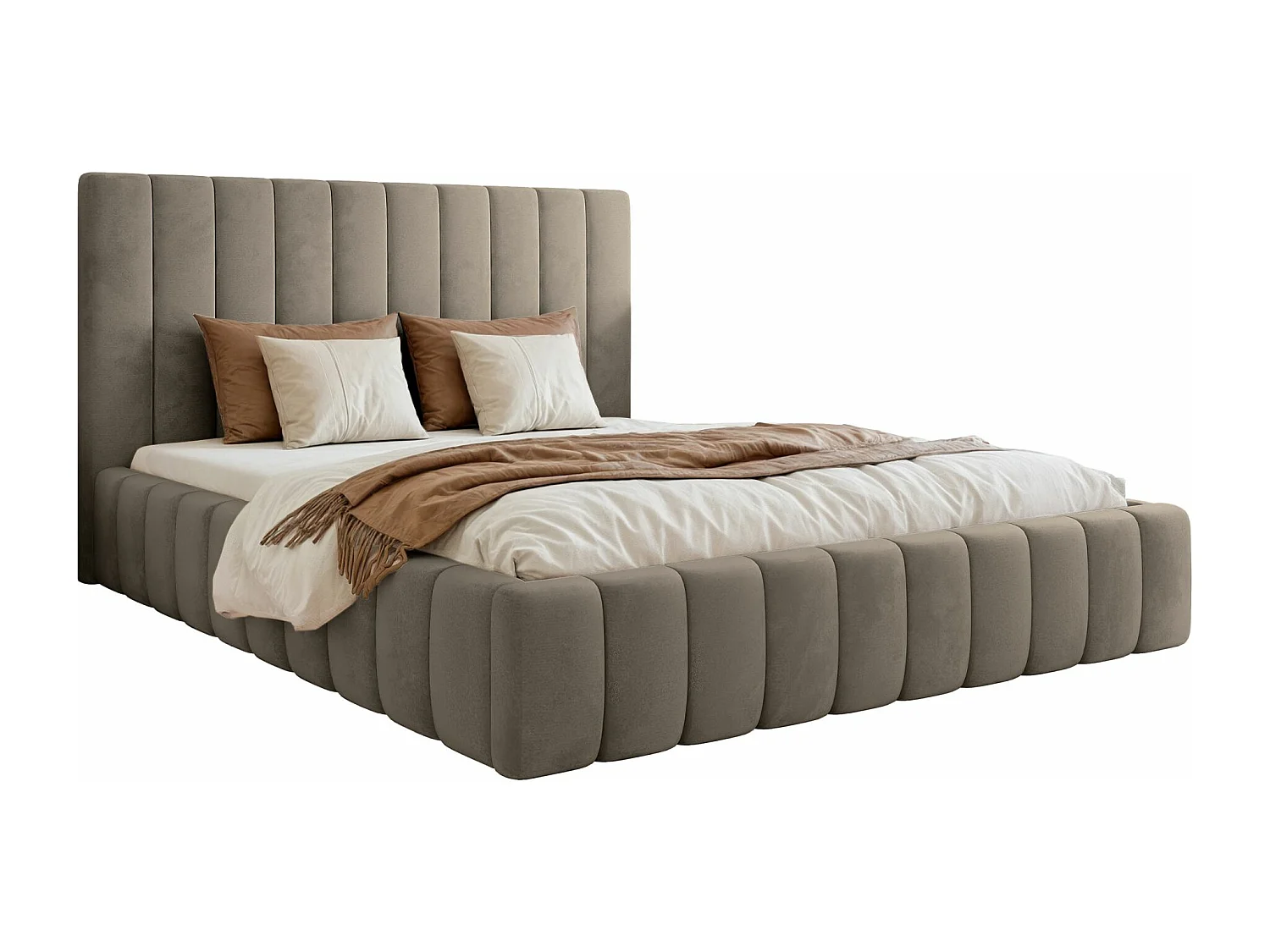 Lit coffre - 140x200 cm - en tissu velours gris-beige - FIARRO