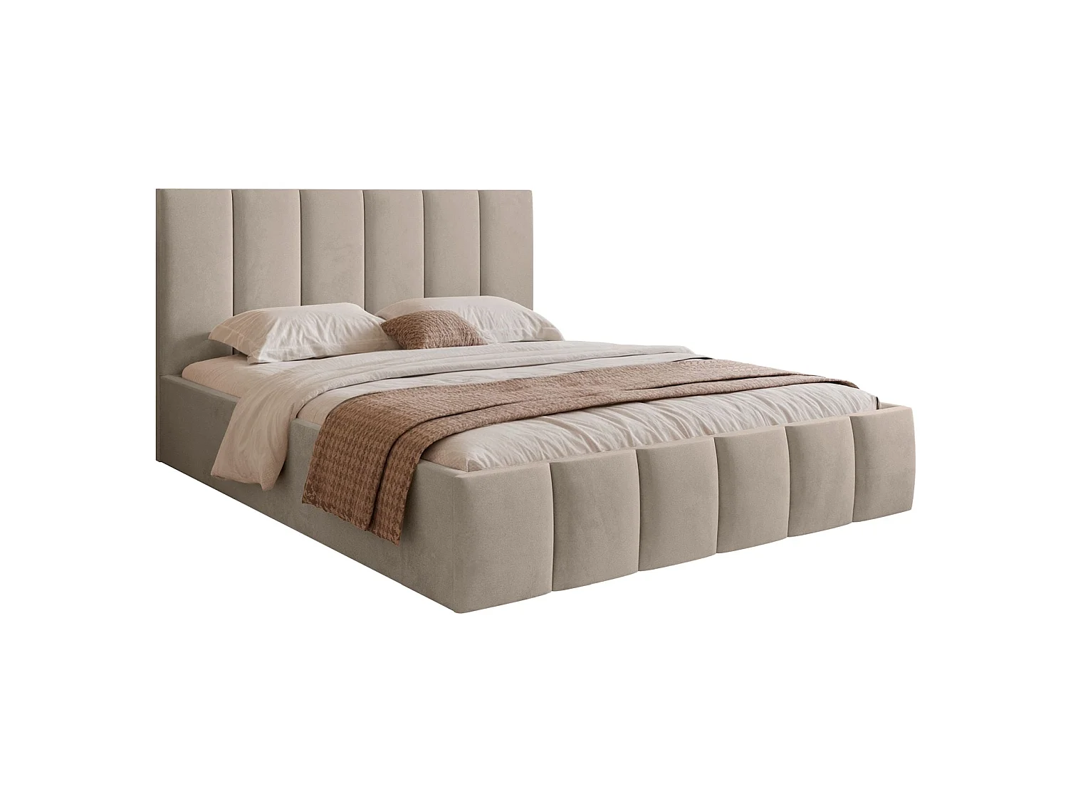 Polsterbett 160x200 - Bettkasten - graubeige - SARAFINO