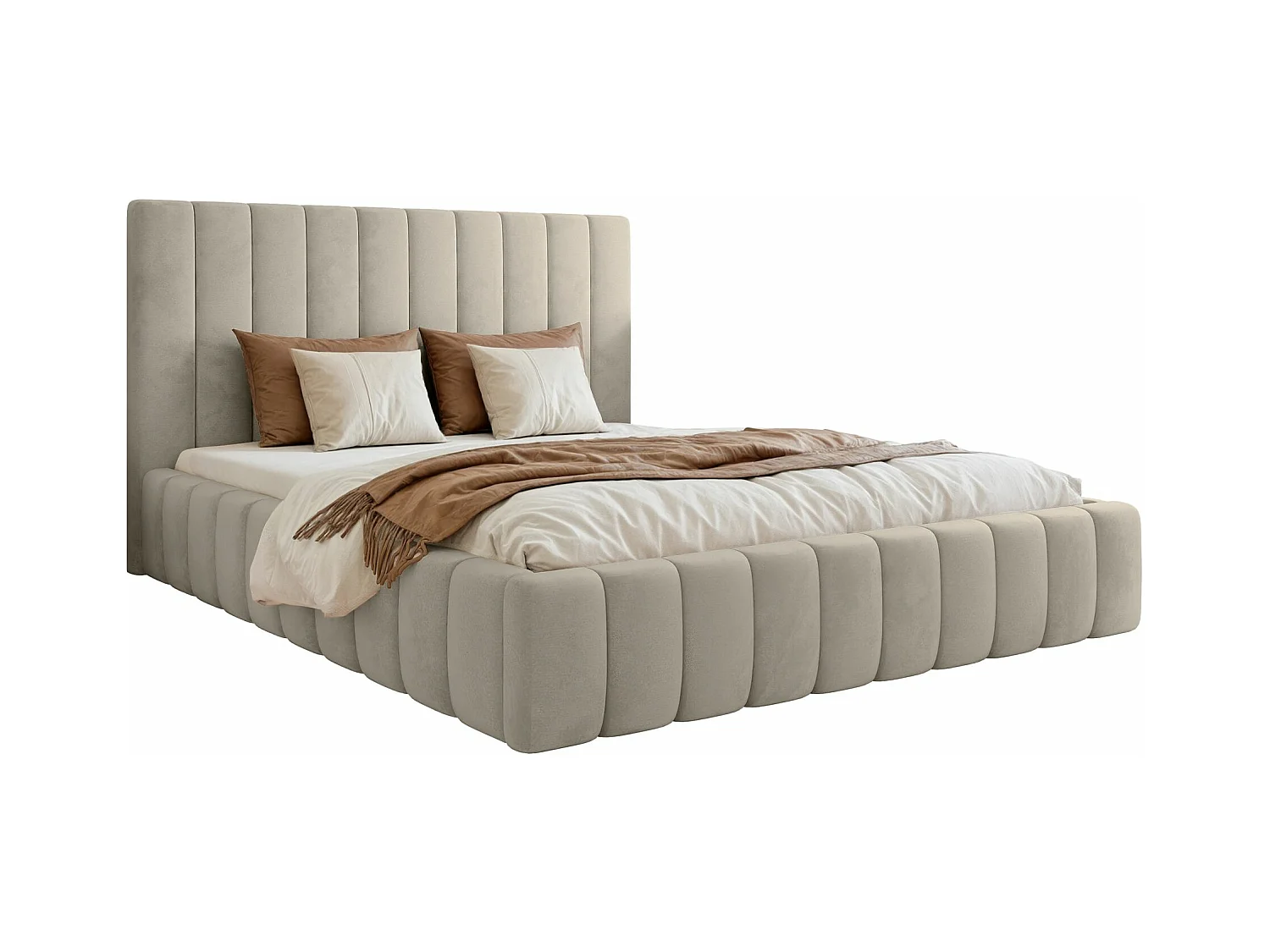 Lit coffre - 180x200 cm - en tissu velours beige clair - FIARRO