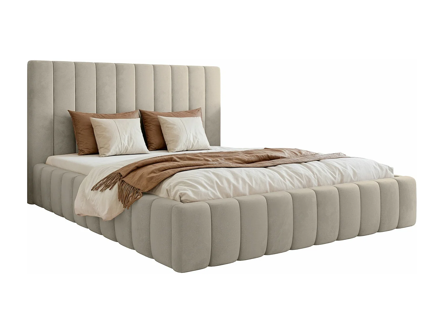 Lit coffre - 180x200 cm - en tissu velours beige clair - FIARRO