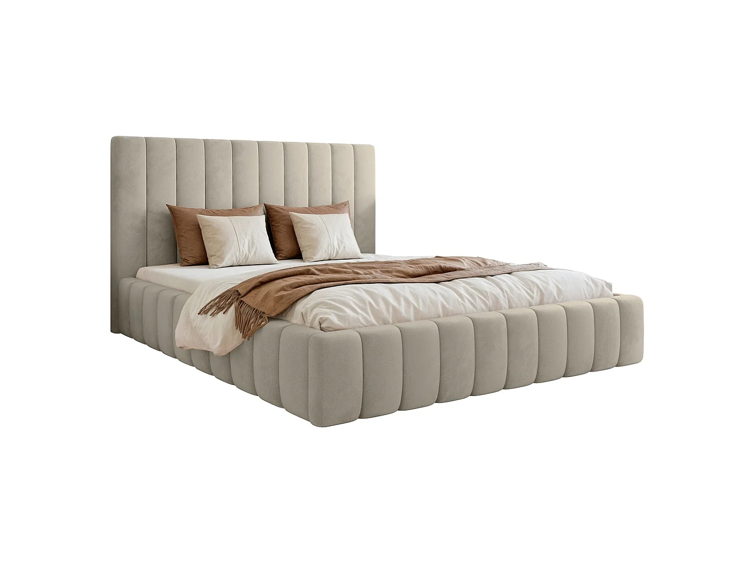 Lit coffre - 180x200 cm - en tissu velours beige clair - FIARRO