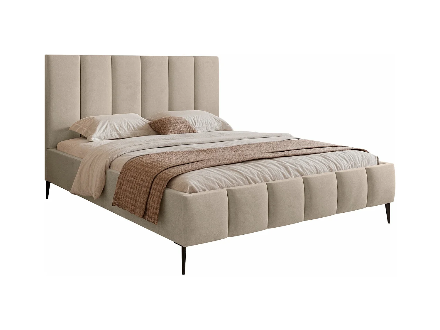 Lit coffre avec pieds - 160x200 cm - en tissu velours beige - SARAFINO