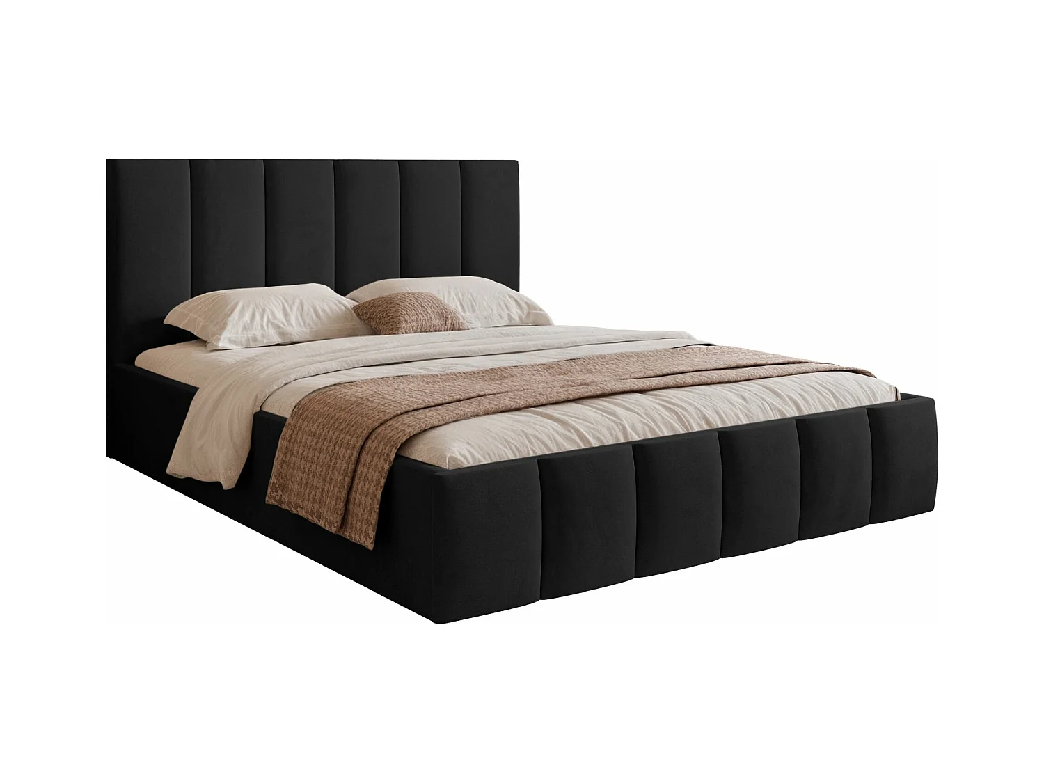 Lit coffre - 180x200 cm - en tissu velours schwarz - SARAFINO