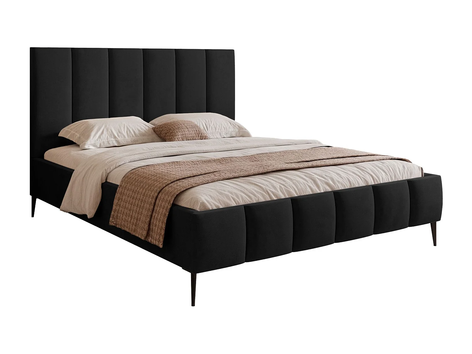 Lit coffre avec pieds - 140x200 cm - en tissu velours noir- SARAFINO