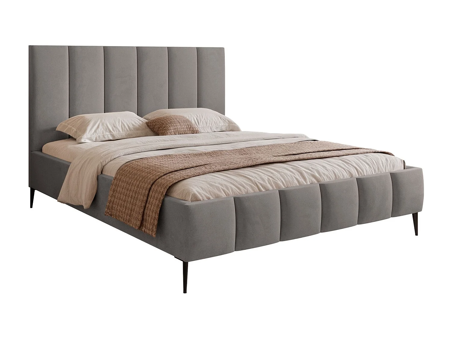 Lit coffre avec pieds - 180x200 cm - en tissu velours gris clair - SARAFINO