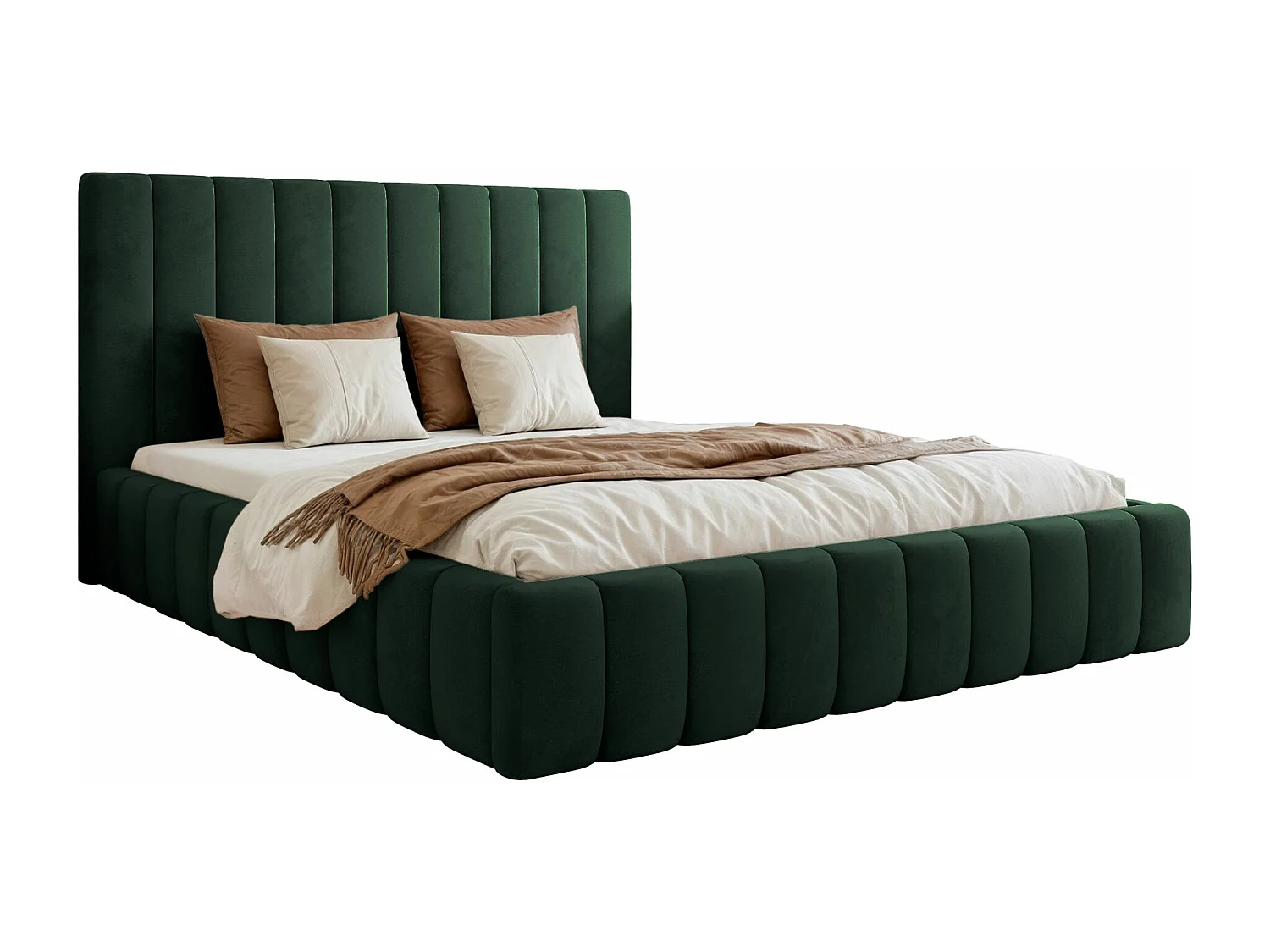 Lit coffre - 140x200 cm - en tissu velours vert foncé - FIARRO