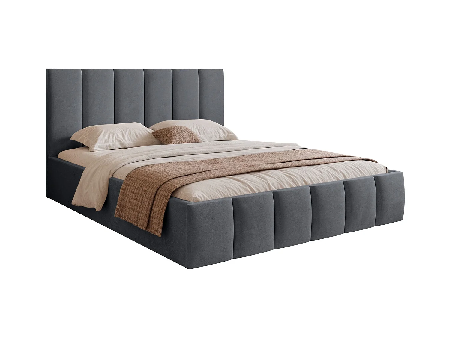 Lit coffre - 160x200 cm - en tissu velours gris foncé - SARAFINO