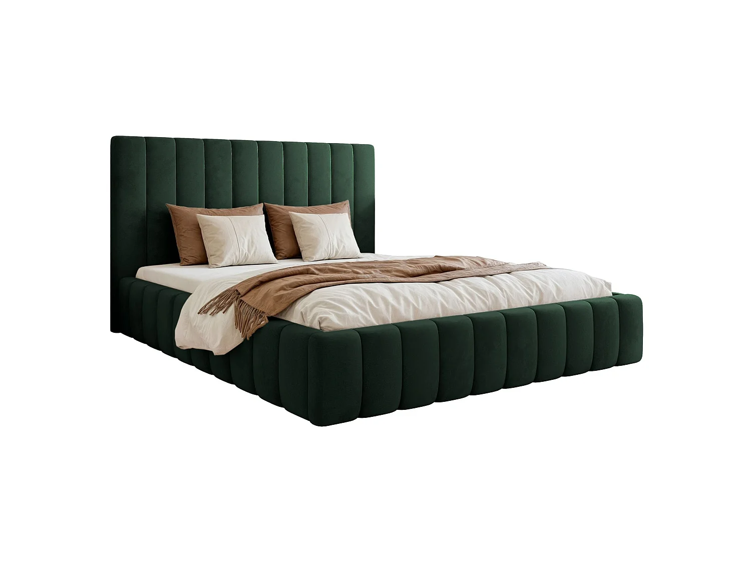 Lit coffre - 160x200 cm - en tissu velours vert foncé - FIARRO