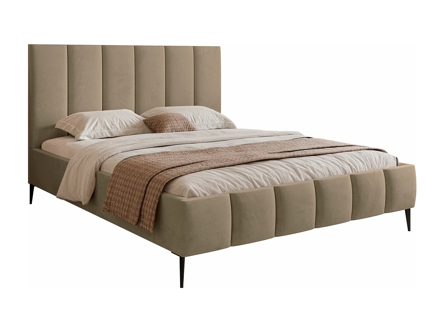 Lit coffre avec pieds - 180x200 cm - en tissu velours beige foncé - SARAFINO