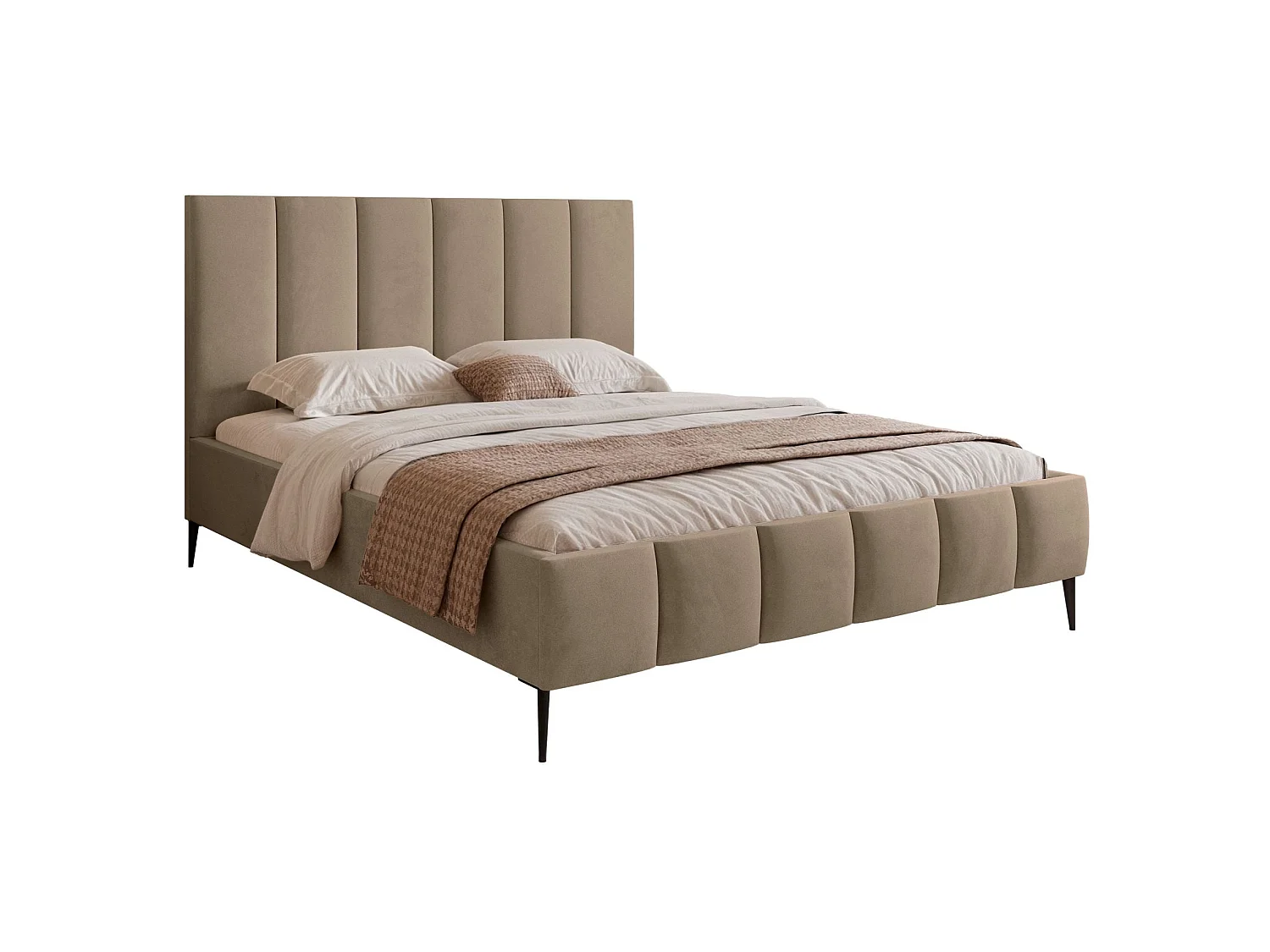 Opbergbed met poten - 180x200 cm - in donkerbeige fluwelen stof - SARAFINO