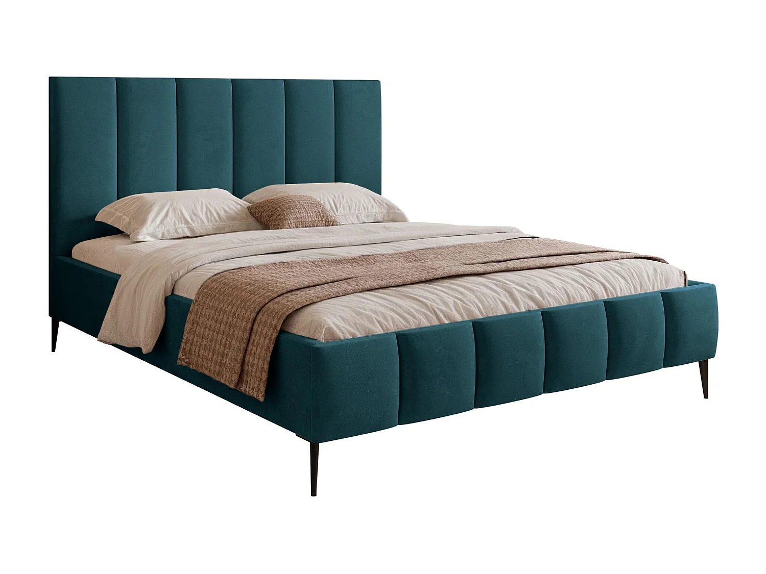 Lit coffre avec pieds - 160x200 cm - en tissu velours turquoise - SARAFINO