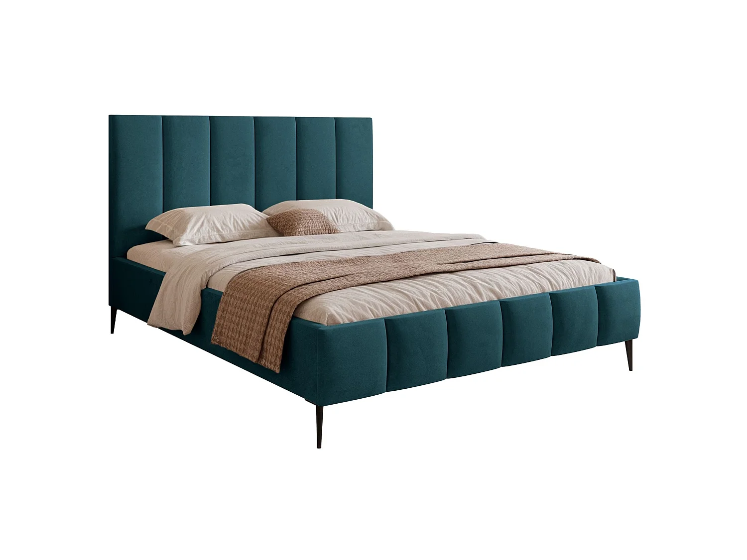 Lit coffre avec pieds - 160x200 cm - en tissu velours turquoise - SARAFINO