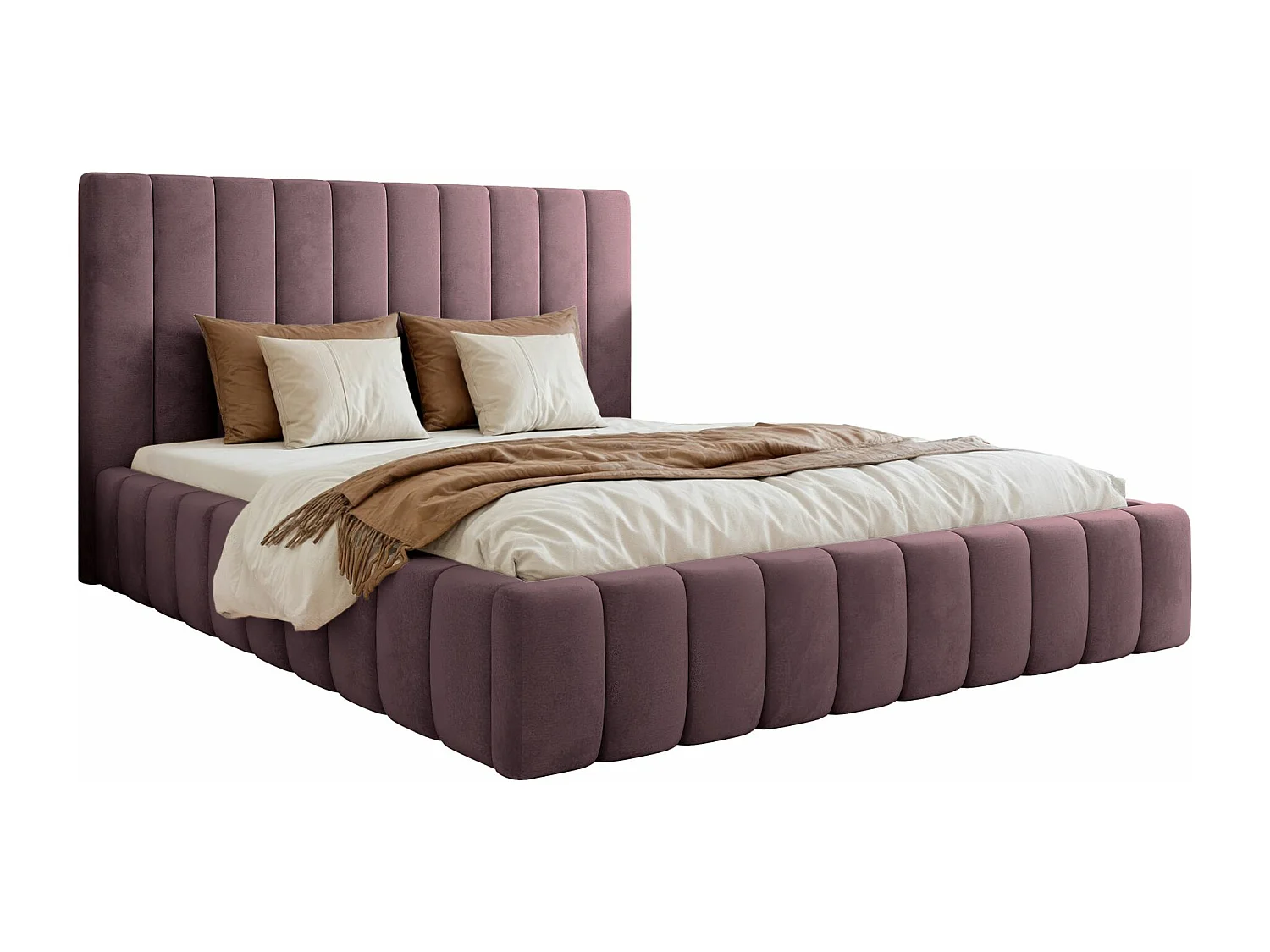 Lit coffre - 140x200 cm - en tissu velours violet - FIARRO