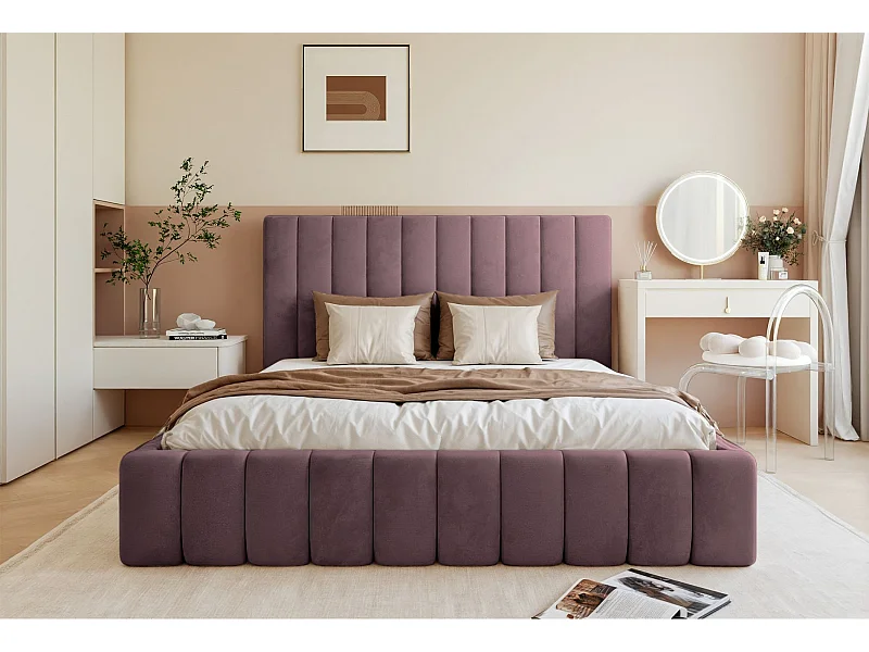 Opbergbed - 140x200 cm - in paarse fluwelen stof - FIARRO